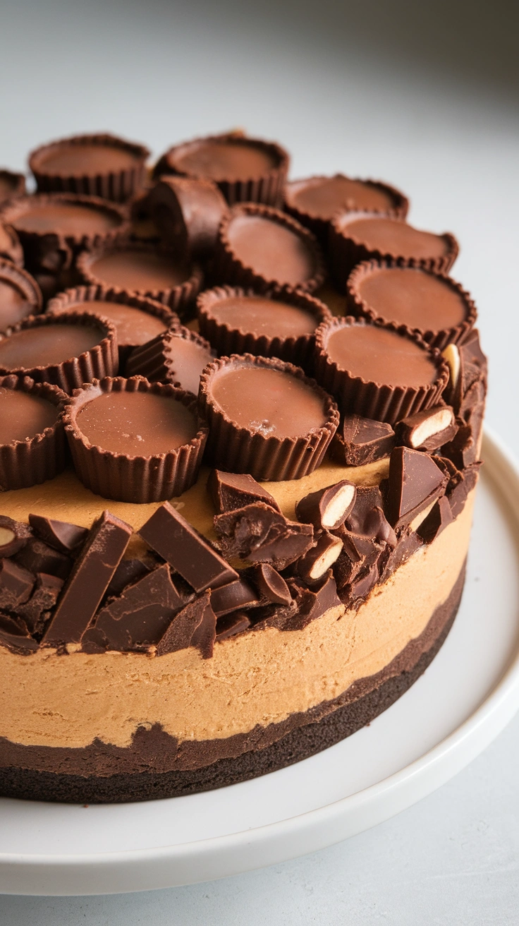 No-Bake Reese's Peanut Butter Cheesecake with Oreo Crust