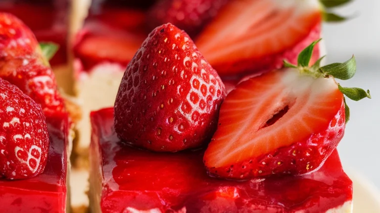 No Bake Strawberries and Cream Cheesecake Bars - Featured