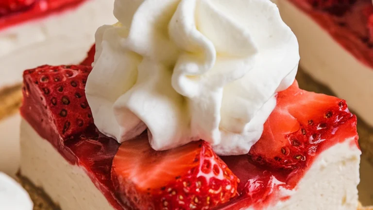 No Bake Strawberries and Cream Cheesecake Bars - Featured