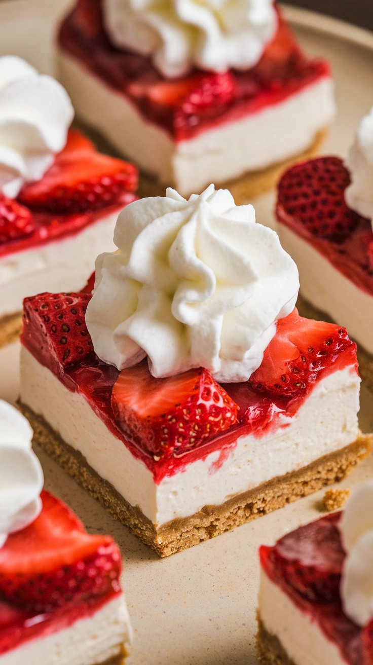 No-Bake Strawberries and Cream Cheesecake Bars