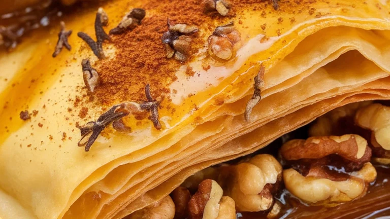 Phyllo Walnut Pastry with Cinnamon Lemon Syrup - Featured