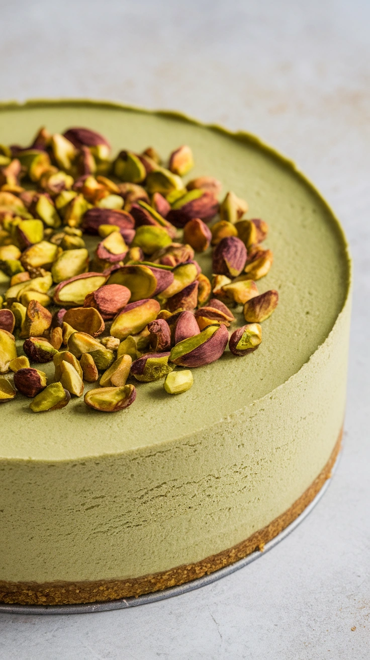 Creamy Pistachio Cottage Cheese Cheesecake
