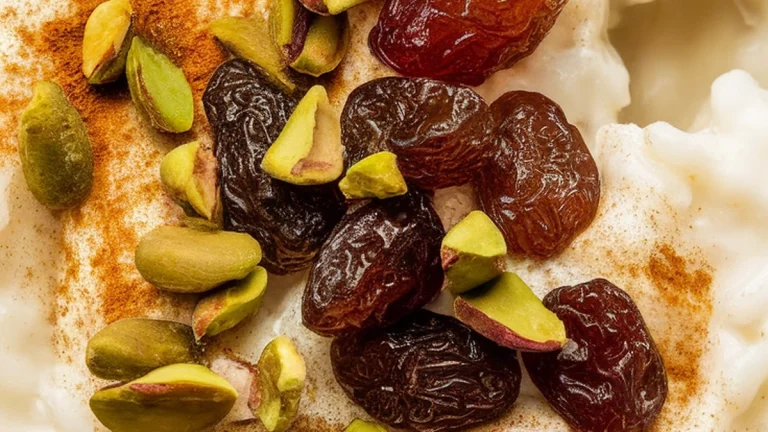 Rice Pudding with Vanilla Cinnamon and Raisins - Featured