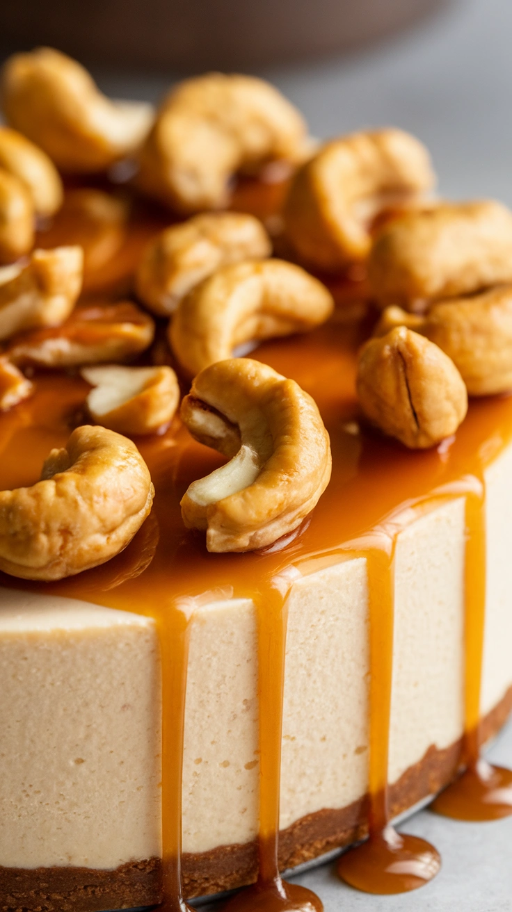 Creamy Salted Caramel Cashew Cheesecake