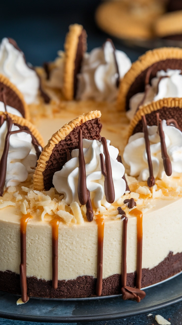 Toasted Coconut Samoa Cookie Cheesecake