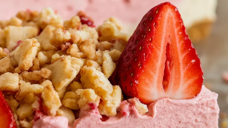Strawberry Crunch Cheesecake - No Bake Recipe - Featured