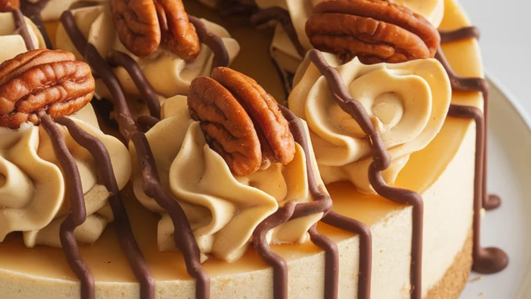 Turtle Cheesecake with Biscoff Cookie Crust - Featured