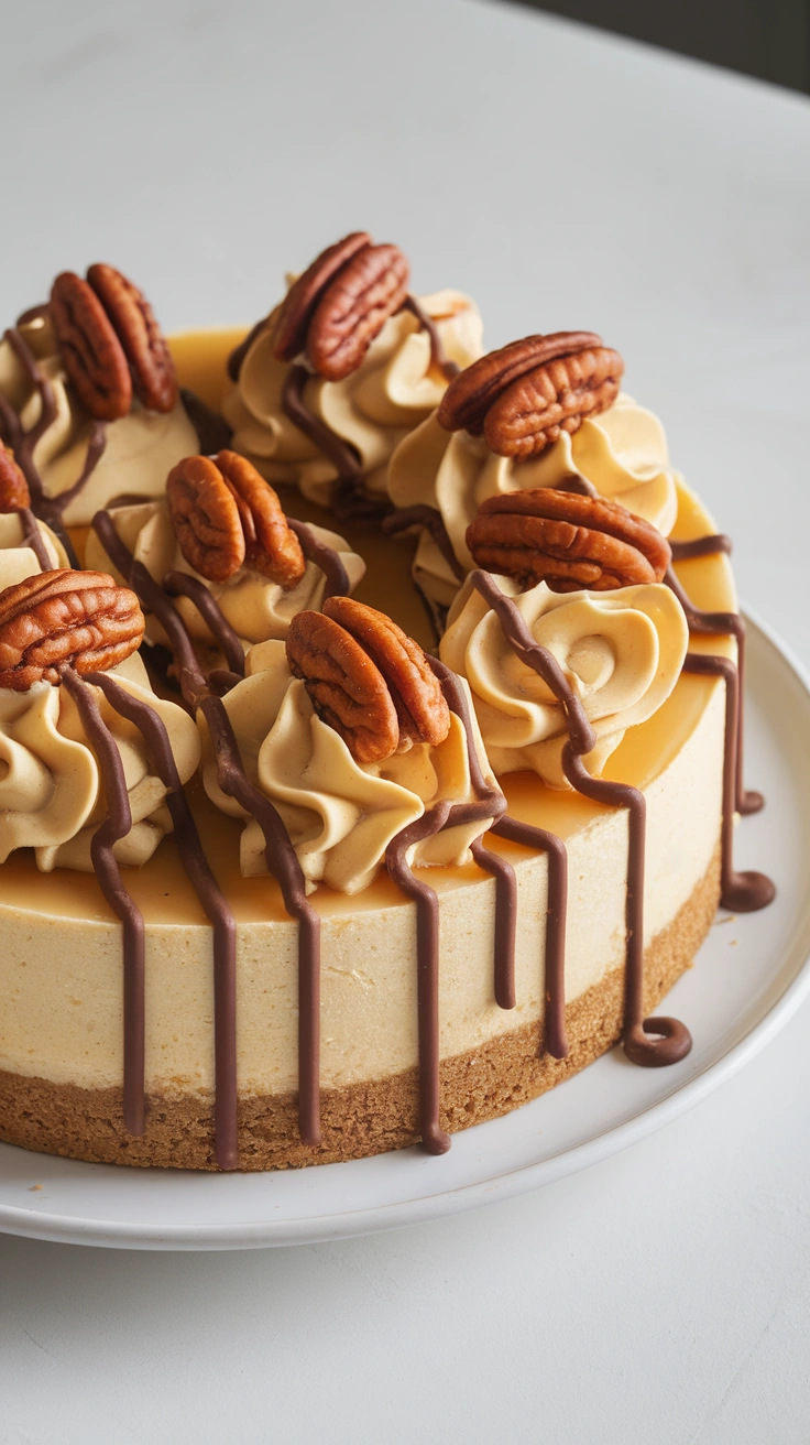 Caramel Turtle Cheesecake with Biscoff Cookie Crust