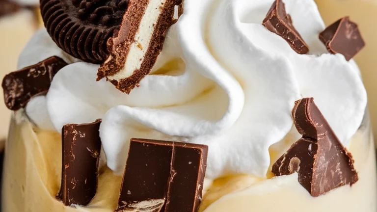 Vanilla Pudding with Whipped Topping and Chocolate Sandwich Cookies - Featured