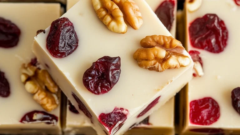 White Chocolate Fudge with Walnuts and Dried Cranberries - Featured