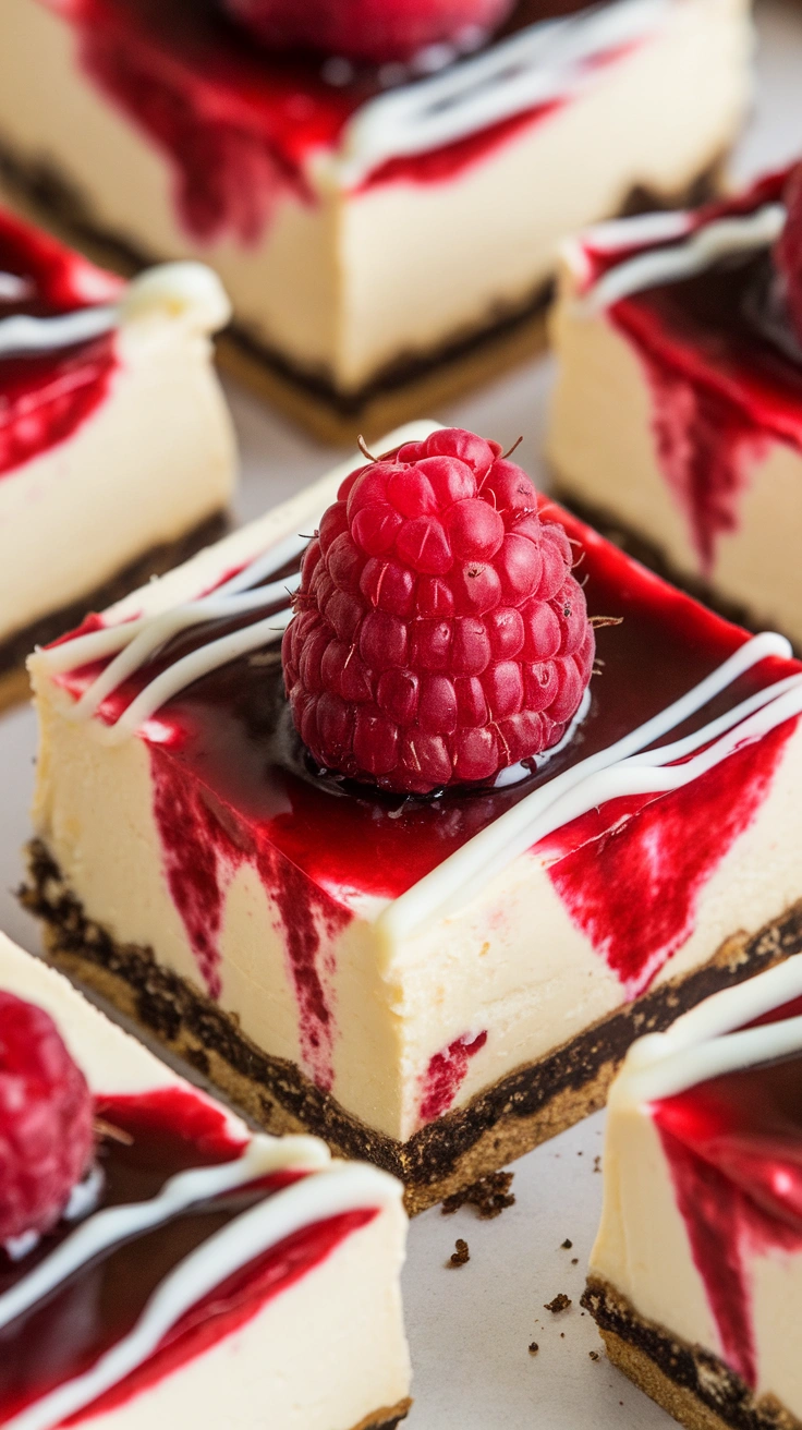 Swirled White Chocolate Raspberry Cheesecake Bars