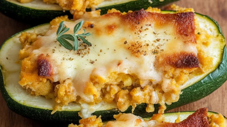 Cornbread Stuffed Zucchini - Featured